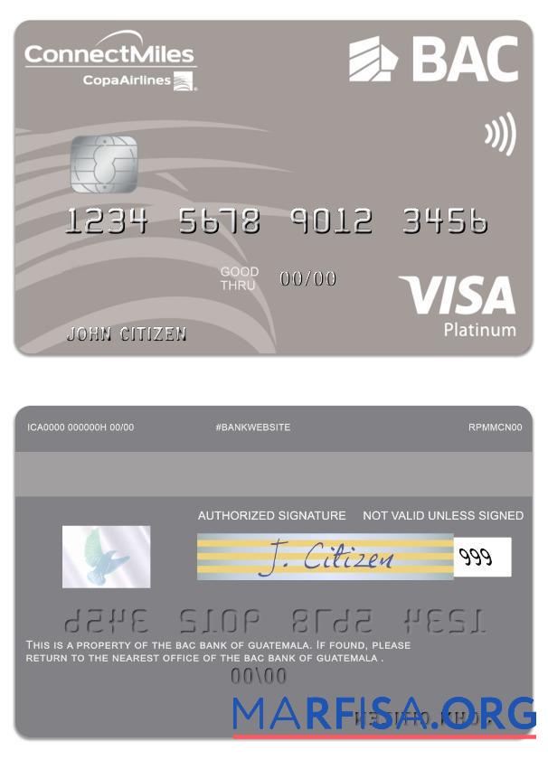 Downloadable Guatemala BAC Bank visa platinum card real example